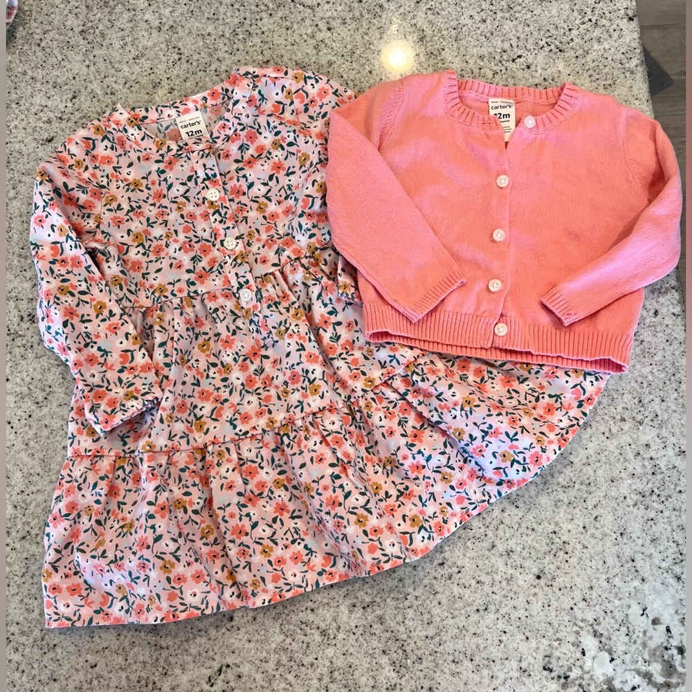 Baby girl dress and cardigan 12 months